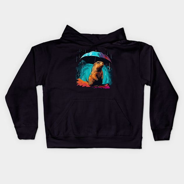 Prairie Dog Rainy Day With Umbrella Kids Hoodie by JH Mart